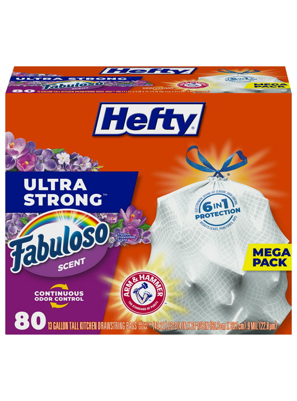 #98 | Hefty Ultra Strong Tall Kitchen Trash Bags, NEW! Fabuloso Scent, 13 Gallon, 80 Count