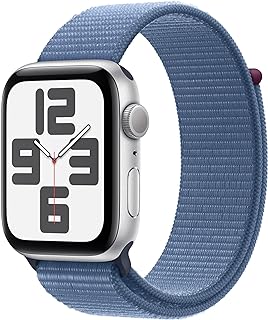 Apple Watch SE (2nd Gen) [GPS 44mm] Smartwatch with Silver Aluminum Case with Winter Blue Sport Loop. Fitness &amp; Sleep Tracker, Crash Detection, Heart Rate Monitor, Carbon Neutral