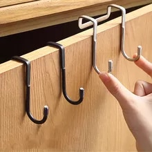 [6001 sold]:304 Stainless Steel Hook Free Punching Double S-Shape Hook Kitchen Bathroom Cabinet Door Back Type Coat Towel Storage Hanger