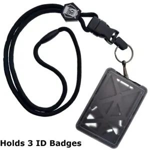 [11686 sold]Specialist ID 3 Card Heavy Duty Plastic Badge Holder with Lanyard - Top Load