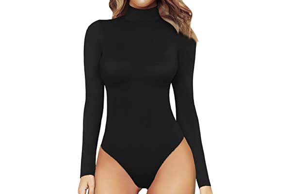 #92 | MANGOPOP Women's Mock Turtle Neck Long Sleeve Tops Bodysuit Jumpsuit