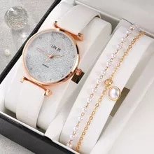 [5020 sold]:Ladies Watch Set Fashion Starry Dial Bracelet Women's Leather Strap Quartz Girl's WristWatch（No Box）