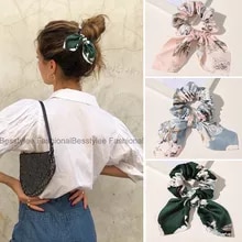 [5353 sold]:Fashion Print Hair Scrunchie Bowknot Hair Rope for Women Girls Ponytail Holder Hair Ties Elastic Hair Bands Hair Accessories