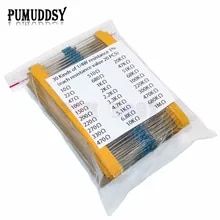 [6825 sold]:600pcs/set 30 Kinds 1/4W Resistance 1% Metal Film Resistor Pack Assorted Kit 1K 10K 100K 220ohm 1M Resistors 300pcs/set