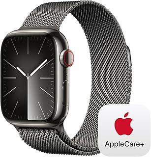 Apple Watch Series 9 [GPS + Cellular 41mm] Smartwatch with Graphite Stainless Steel Case with Graphite Milanese Loop. with AppleCare+ (2 Years)