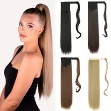 [10185 sold]:AZIR Long Straight Ponytail Hair Synthetic Extensions Heat Resistant Hair 22Inch Wrap Around Pony Hairpiece for Women