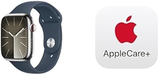 Apple Watch Series 9 [GPS + Cellular 45mm] Smartwatch with Silver Stainless Steel Case with Storm Blue Sport Band M/L. Fitness Tracker, ECG Apps, Always-On Retina Display with AppleCare