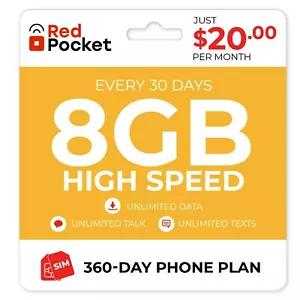 [27816 sold]$20/Mo Red Pocket Prepaid Phone Plan+Kit: Unlmtd Everything 8GB 5G/LTE