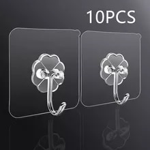 [17911 sold]:10PCS Transparent Stainless Steel Strong Self Adhesive Hooks Key Storage Hanger for Kitchen Bathroom Door Wall Multi-Function