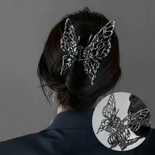 [9272 sold]:Korea INS Bright Silver Cross Geometric Hairpin Butterfly Grab Clip Rose Flower Hair Claw Woman Girls Styling Barrette Headdress