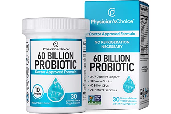 #40 | Physician's CHOICE Probiotics 60 Billion CFU - 10 Diverse Strains Plus Organic Prebiotic, Designed for Overall Digestive Health and Supports Occasional Constipation, Diarrhea, Gas & Bl