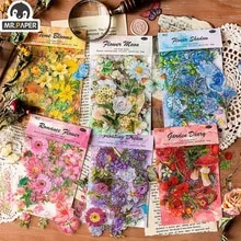 [5597 sold]:Mr.paper 6 Styles 100Pcs/Bag Vintage Botanical Stickers Aesthetic Flowers Hand Account Material Decorative Stationery Sticker