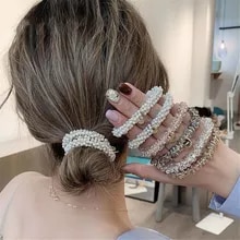 [6072 sold]:Ladies Pearl Multicolor Beads Hair Tie Elastic Hair Rope Simple Metal Sheets Scrunchies Ponytail Headdress For Women Accessories