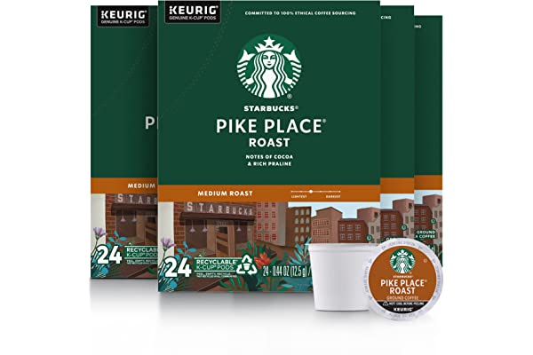 #75 | Starbucks K-Cup Coffee Pods—Medium Roast Coffee—Pike Place Roast for Keurig Brewers—100% Arabica—4 boxes (96 pods total)