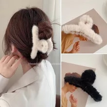 [5146 sold]:Winter Plush Hair Claw Elegant Acrylic Hairpins Faux Fur Hair Clip Barrette Crab Headwear for Women Girls Hair Accessories