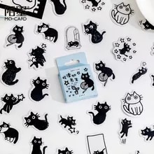 [5663 sold]:45 Pcs Black Cat Theme Stickers Decoration Kawaii Cute Cats Stickers Self-adhesive Scrapbooking Stickers For Laptop Planners