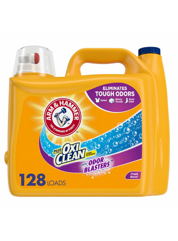 #100 | Arm & Hammer Plus OxiClean Odor Blasters Fresh Burst, 128 Loads Liquid Laundry Detergent, 201.6 Fl oz