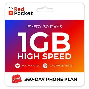 [21343 sold]$8.25/Mo Red Pocket Prepaid Wireless Phone Plan+Kit:1000 Talk Unlimited Text 1GB