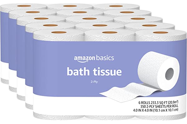 #51 | Amazon Basics 2-Ply Toilet Paper, 6 Rolls (Pack of 5), 30 Rolls total (Previously Solimo)