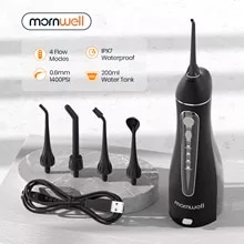 [5281 sold]:Mornwell Portable Oral Irrigator With Travel Bag Water Flosser USB Rechargeable 5 Nozzles Water Jet 200ml Water Tank Waterproof