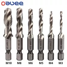 [8056 sold]:1/6Pcs Tap Drill Bit Set Hex Shank Titanium Plated HSS Screw Thread Bit Screw Machine Compound Tap M3 M4 M5 M6 M8 M10 Hand Tools