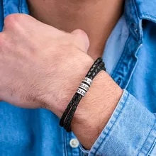 [11283 sold]:Personalized Men Bracelets Custom Stainless Steel Beads Leather Bracelets Gift for Boyfriend Father