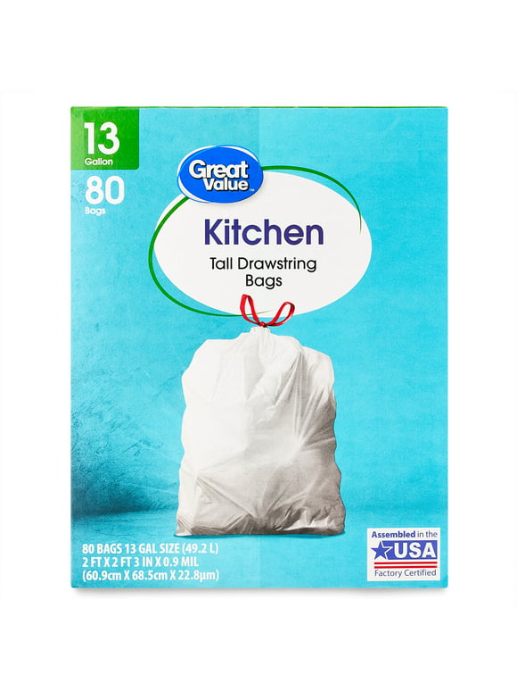 #28 | Great Value Kitchen Tall Drawstring Bags, 13 Gallon, 80 Count