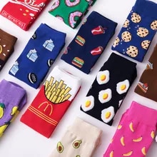 [5743 sold]:Women Socks Funny Cute Cartoon Fruits Banana Avocado Lemon Egg Cookie Donuts Food Happy Japanese Harajuku skateboard Socks