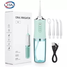 [7951 sold]:Oral Irrigator Portable Dental Water Flosser USB Rechargeable Water Jet Floss Tooth Pick 4 Jet Tip 220ml 3 Modes IPX7 1400rpm