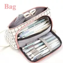 [9719 sold]:Stationary Pen Storage Bag Pen Pencil Bag Multi Layer Large Capacity Cosmetic Travel Storage Bag Simple Plaid Pencil Case