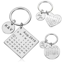 [5090 sold]:Personalized Custom Key Chain Ring Engraved Calendar Date Stainless Steel Keyring Wedding Anniversary Gift for Boyfriend Husband