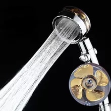 [11356 sold]:Shower Head Water Saving High Preassure Turbo Propeller Flow Showerhead with Fan Built-in Filter Rainfall Bathroom Accessor