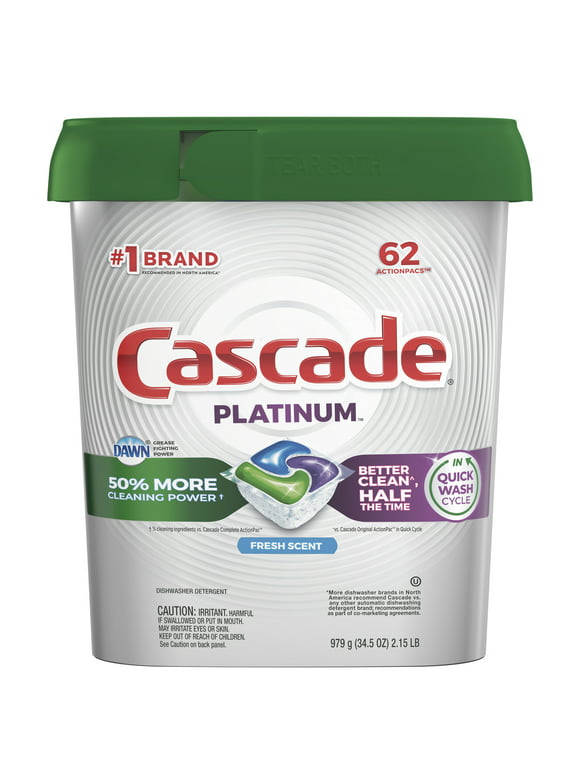 #53 | Cascade Platinum ActionPacs Dishwasher Detergent, Fresh Scent, 62 Count