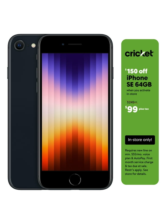 Cricket Wireless Apple iPhone SE 2022, 64GB, 4GB RAM, 7MP FF Camera, Midnight - Prepaid Smartphone 2