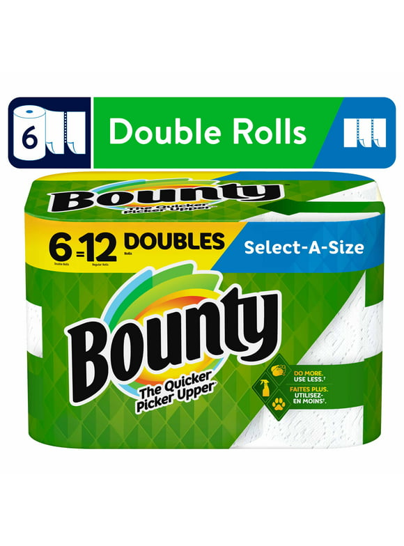 #19 | Bounty Select-A-Size Paper Towels, Double Rolls, White, 98 Sheets Per Roll, 6 Count