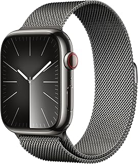 Apple Watch Series 9 [GPS + Cellular 45mm] Smartwatch with Graphite Stainless Steel Case with Graphite Milanese Loop. Fitness Tracker, Blood Oxygen &amp; ECG Apps, Always-On Retina Disp