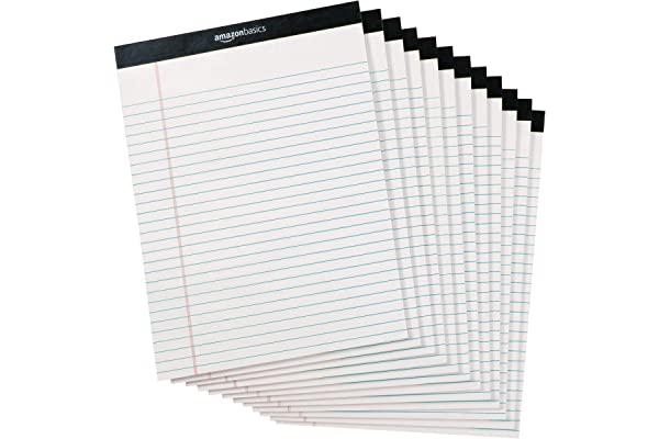 #53 | Amazon Basics Wide Ruled 8.5 x 11.75-Inch Lined Writing Note Pads - 12-Pack (50-sheet Pads), White