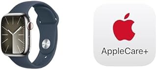 Apple Watch Series 9 [GPS + Cellular 41mm] Smartwatch with Silver Stainless Steel Case with Storm Blue Sport Band S/M. Fitness Tracker, ECG Apps, Always-On Retina Display with AppleCare