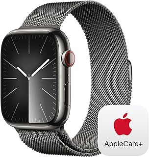 Apple Watch Series 9 [GPS + Cellular 45mm] Smartwatch with Graphite Stainless Steel Case with Graphite Milanese Loop with AppleCare+ (2 Years)