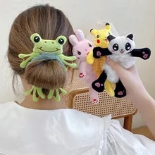 [9079 sold]:Women Girl Cute Cartoon Hair Scrunchies Panda Cows Cat Rabbit Plush Elastic Hair Bands Sweet Pontail Ties Christmas Accessories