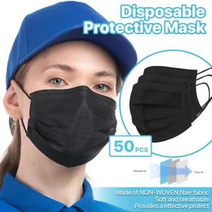 [29368 sold][Black] 50 Pcs Disposable Face Masks 3-Ply Non Medical Surgical Earloop Cover