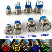 [13654 sold]:12/16/19/22mm Waterproof Metal Push Button Switch LED Light Momentary Latching Car Engine Power Switch 5V 12V 24V 220V Red Blue