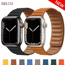 [15350 sold]:Leather Link For Apple Watch Band 45mm 41mm 44mm 40mm 49mm Original Magnetic Loop bracelet iWatch Series 8 Ultra 3 SE 6 7 Strap