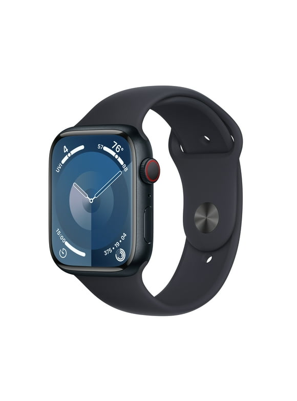 Apple Watch Series 9 With Blood Oxygen. GPS + Cellular 45mm Midnight Aluminum Case with Midnight Sport Band - M/L.