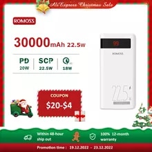 [5239 sold]:ROMOSS 30000 mAh Power Bank PD 30W Fast Charging 22.5W External Battery Portable Charger 30000mAh Powerbank For Xiaomi iPhone 14