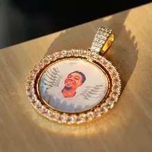 [6241 sold]:D&Z Custom Made Photo Rotating double-sided Medallions Pendant Micro Paved CZ Round Pendant Collier For Men Women Accessories