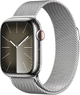 Apple Watch Series 9 [GPS + Cellular 41mm] Smartwatch with Silver Stainless Steel Case with Silver Milanese Loop. Fitness Tracker, ECG Apps, Always-On Retina Display