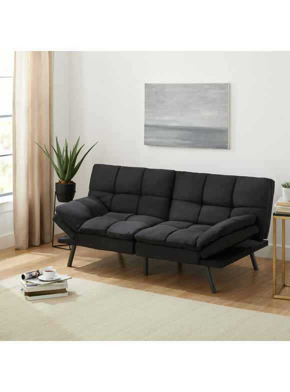 #36 | Mainstays Memory Foam Futon, Black Faux Suede Fabric